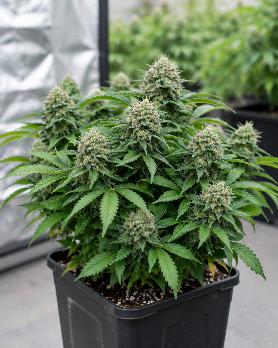 Planta de Northern Lights Auto en maceta negra cuadrada